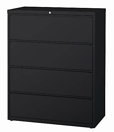 WorkPro 42 W x 18 58 D Lateral 4 Drawer File Cabinet Black